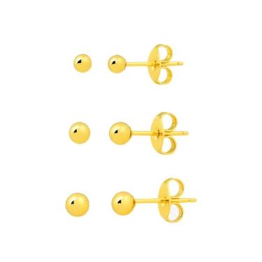 Imagem de Trio de Brincos Bolinha Banhado a Ouro – 3 Tamanhos Pequeno Médio Grande - Elegante Minimalista Para Uso Diário E Ocasiões Especiais - Lunnanel Semijoias