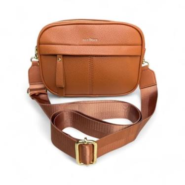 Imagem de Bolsa Feminina Transversal Luce Branca em Couro PU Granulado com 3 Divisões, Bolso Externo e Alça Ajustável