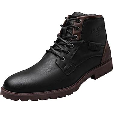 Imagem de Botas de cano curto masculinas com zíper lateral couro PU Chelsea bota antiderrapante botas de combate com cadarço para uso ao ar livre, Preto, 12
