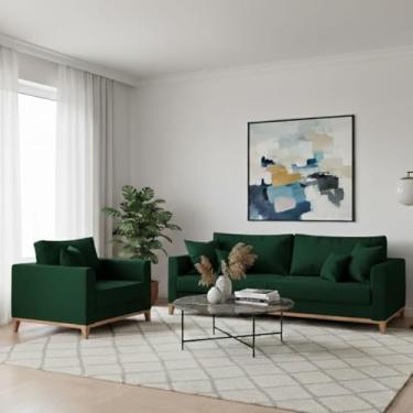 Imagem de Conjunto de Sofá Beny, 2 Peças, Estofado em Linho, 1 Sofá 1,40m e 1 Poltrona (Verde Musgo)