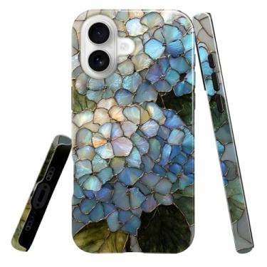 Imagem de heindiy Compatível com iPhone 17, capa brilhante, proteção total, à prova de choque, anti-arranhões, capa de TPU, capas para homem e mulher - vitral de arbusto de hortênsias