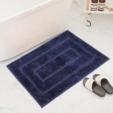Imagem de Tapete de banho 50,8 cm x 81,3 cm, azul marinho, antiderrapante, tapete de borracha, microfibra absorvente, espesso, macio, absorvente, capachos laváveis na máquina, tapetes clássicos para banheiro