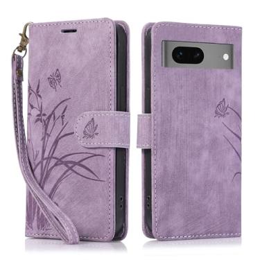 Imagem de Capa carteira para Google Pixel 8A, capa de telefone de couro com padrão de borboleta orquídea com 3 compartimentos para cartão e 1 compartimento para dinheiro, fivela magnética à prova de choque com