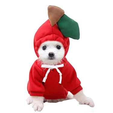 Imagem de XIAOYU Roupas para animais de estimação, moletom quente para cachorro, outono, inverno, macacão com capuz de frutas, maçã, G