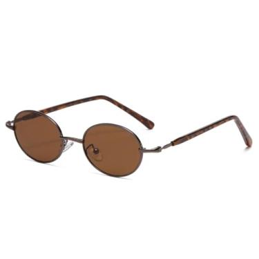 Imagem de Óculos de sol pequenos de metal oval, da moda, femininos, retrô, punk, masculinos, lentes transparentes, armação, óculos de sol, UV400 (teia de leopardo bronze)