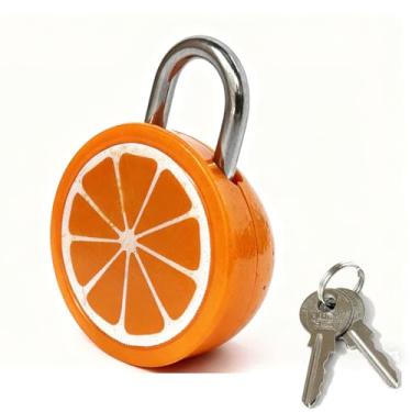 Imagem de Cadeado de frutas, mini cadeado laranja fofo com chaves - para caixa de joias, bolsa, mochila, armário, baú do tesouro, malas, armários, caixa de cartas, diário, caderno (laranja)