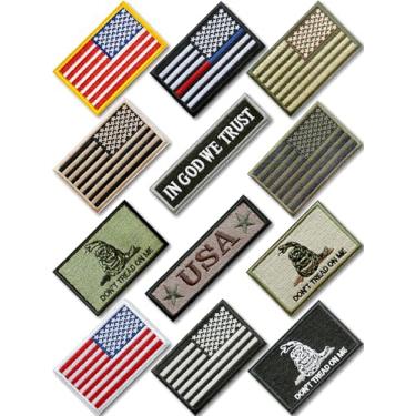 Imagem de Conjunto de 12 Patches da bandeira americana, conjunto de 12 peças, prendedor vintage engraçado de gancho e laço para mão direita, bordado completo, tático, moral, uniforme militar, emblemas para