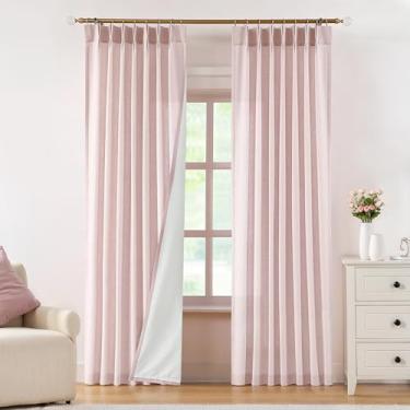 Imagem de Central Park Painéis de cortina de janela com filtro de luz plissada rosa com forro de microfibra, linho mesclado, texturizado, privacidade, drapeado, 280 cm de comprimento, para sala de estar, quarto