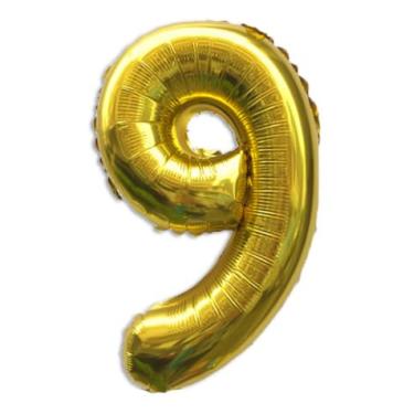 Imagem de Balão dourado número 9 de 81 cm para decoração de 1º aniversário, balões grandes autoinfláveis com números dourados de 0 a 9, balões de hélio dourados para mulheres, homens, artigos de festa de