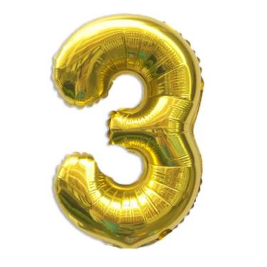 Imagem de Balão dourado número 3 de 81 cm para decoração de 1º aniversário, balões grandes autoinfláveis com números dourados 0-9, balões dourados de hélio para mulheres, homens, artigos de festa de aniversário