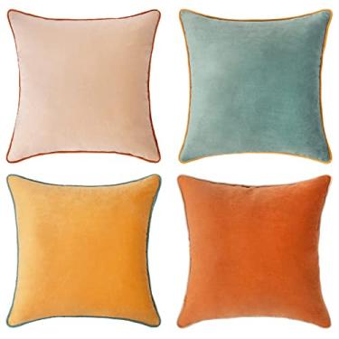 Imagem de MONDAY MOOSE Decorative Throw Pillow Covers Cushion Cases, Set of 4 Soft Velvet Modern Double-Sided Designs, Mix and Match for Home Decor, Pillow Inserts Not Included (24x24 inch, Orange/Teal)