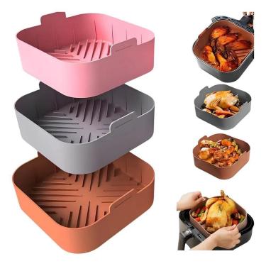 Imagem de 2X Kit 3 Forma De Silicone Air Fryer Antiaderente Microondas