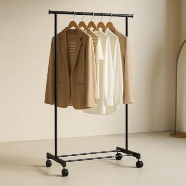 Imagem de Arara de Roupas Móvel com Rodízios, Altura Ajustável, Metal Preto, Organizador para Vestuário (Preto)