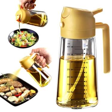 Imagem de Pulverizador de azeite de oliva de vidro de 470 ml para cozinhar – Frasco dispensador de azeite 2 em 1 para utensílios de cozinha e acessórios de fritadeira de ar, salada, churrasco - Preto