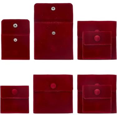 Imagem de 8 peças, 2 estilos, bolsa quadrada de tecido de veludo, 7/10 cm, bolsas de joias de veludo vermelho escuro com fecho de pressão, bolsas de presente para joias, pulseira, fones de ouvido, bolsa
