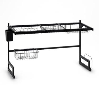 Imagem de Escorredor de Louças Grande Suspenso para Pia, Preto Fosco, Estrutura Metálica, Organizador de Cozinha, Montagem na Parede