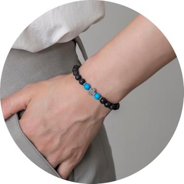 Imagem de Pulseira de contas para homens e mulheres, pulseira elástica com detalhes cruzados, contas empilháveis, joias unissex para uso diário, 19.5cm, Miçanga, Sem Pedra Preciosa