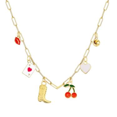 Imagem de Colar feminino com pingente ocidental em camadas com chapéu de vaca com laço e pingentes de arco de concerto country joia de vaqueira