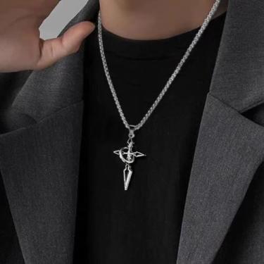 Imagem de Colar com pingente vintage, masculino e feminino, cor prata, joia de festa, sem joias