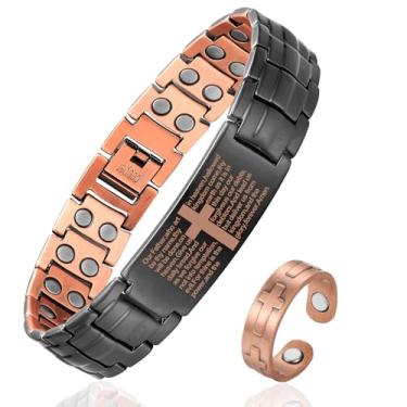 Imagem de Fashtour Pulseira de cruz de cobre para homens - Conjunto de joias com cruz magnética ultra forte - Pulseira magnética ajustável com caixa de joias de ferramenta de dimensionamento, One Size, Metal