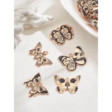 Imagem de 20 peças de pingentes esmaltados de liga de 5 estilos, borboleta dourada preta e clara com pingente de caveira, acessórios de joias decorativas pretas para colar, pulseira, brinco e artesanato DIY