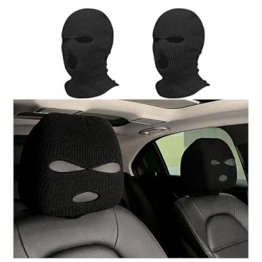 Imagem de 2 peças de capa de encosto de cabeça de carro, máscara de rosto inteira para assento de carro divertida, proteção de máscara de esqui para decoração de descanso de assento dianteiro automotivo (preto)