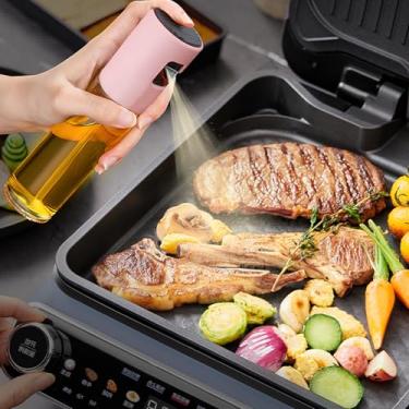 Imagem de Pulverizador de óleo para cozinhar, dispensador de azeite de oliva de vidro de 470 ml com alça para cozinha, churrasco, assar, assar, salada, rosa