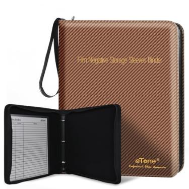 Imagem de eTone Caixa de armazenamento negativa de filme, álbum de fichário de 3 anéis de couro PU, folha dourada, 33,18 x 7,08 x 1,96 polegadas, forrado de veludo para negativos de 35 mm 120 4 x 5 8 x 10