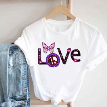 Imagem de Blusa T-shirt Camiseta Feminina Estampada -Borboleta- Várias Estampas 