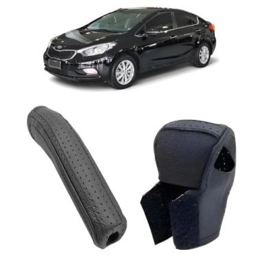 Imagem de Kit Capas Couro Proteção Manopla Câmbio Automático E Alavanca Freio Ce
