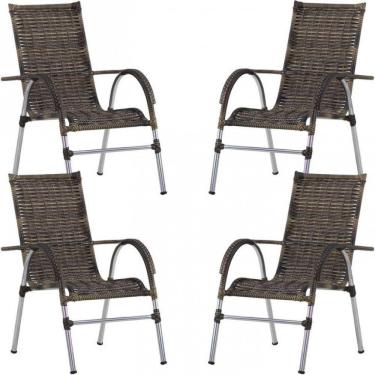 Imagem de 4 Cadeiras Vênus Fibra Sintética Alumínio P/ Varanda Trama Cappuccino
