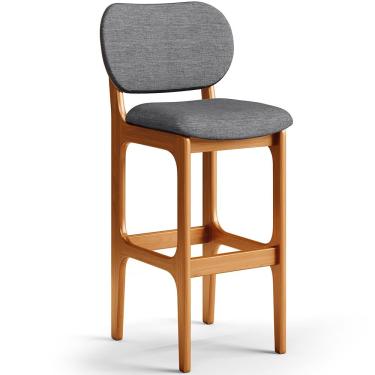Imagem de Banqueta Alta Bar Cozinha Sala Jantar Fixa Betta L02 Imbuia Linho Cinza Escuro - Lyam Decor