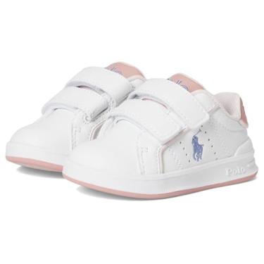 Imagem de Polo Ralph Lauren Tênis infantil unissex Heritage Court Iii Ez (infantil), Branco/Rosa, 18