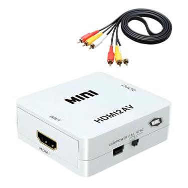 Imagem de Conversor HDMI para AV, Mini Adaptador de Vídeo Branco, Entrada HDMI e Saída RCA, 1080p, com Cabo de Alimentação, 5,5 x 6,5 x 2 cm