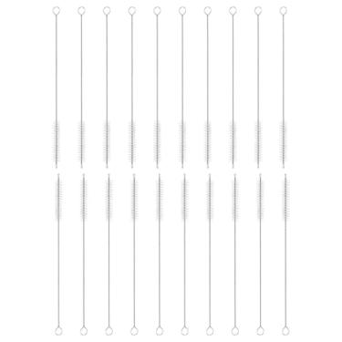 Imagem de HARFINGTON Conjunto de escovas de limpeza de palha, aço inoxidável 304 de comprimento e cerdas de nylon para garrafa de água, tubos de copo de canudo de silicone, branco (10 mm OD, conjunto de 20