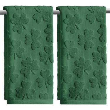 Imagem de Artoid Mode 2 peças de toalhas de mão verde escuro 3D Shamrock Jacquard Patrick para banheiro, 100% algodão macio absorvente toalha de decoração de banheiro, 35 x 74 centímetros