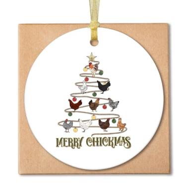 Imagem de Guymn Enfeites de árvore de Natal de galinha, enfeites de Natal rústicos para árvores, presentes para amantes de frango, ornamento de cerâmica de Natal engraçado de animais de fazenda