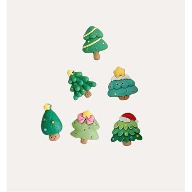 Imagem de Pacote com 6 ímãs de geladeira de árvore de Natal, decoração festiva de geladeira com estrela, chapéu vermelho e laços, designs de pontos coloridos