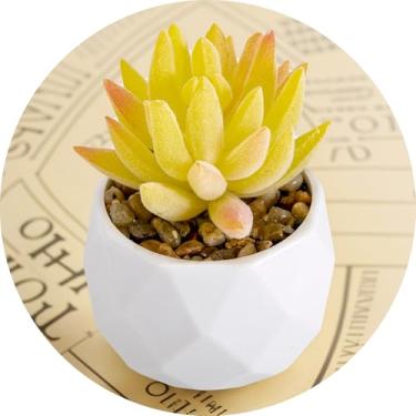 Imagem de Plantas suculentas artificiais falsas para mesa, suculentas falsas realistas em vasos de plástico, mini decoração de suculentas coloridas para quarto, banheiro, escritório, prateleira (amarelo)