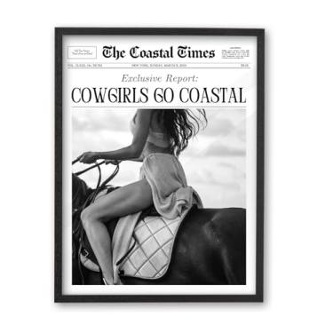 Imagem de iHery Arte de parede emoldurada de madeira de carvalho preto natural premium 30,5 x 40,6 cm Cowgirls Go Coastal Trendy Framed Wall Art, Vintage Western Horseback Riding Times, decoração de parede para
