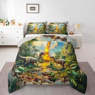 Imagem de Feelyou Conjunto de edredom infantil com estampa de dinossauro 3D, solteiro, selva, dinossauro, animal selvagem, para decoração de quarto de crianças, meninos, meninas, microfibra, ultramacia