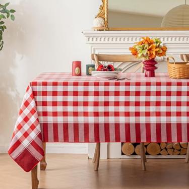 Imagem de Midsummer Breeze Toalha de mesa xadrez - toalha de mesa guingão de algodão - toalhas de mesa rústicas para o Dia de Ação de Graças, Natal, jantar na cozinha (quadrado, 152 x 152 cm, vermelha)