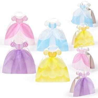 Imagem de Cheerland Sacolas de presente de festa de princesa, vestido de baile, em forma de brinde, saco de guloseimas, decorações com tema real para chá de bebê, revelação de gênero, menina, festa do pijama