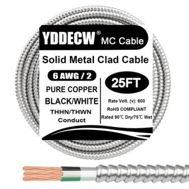 Imagem de Fio elétrico YDDECW 6 AWG Cabo revestido de metal de 25 pés