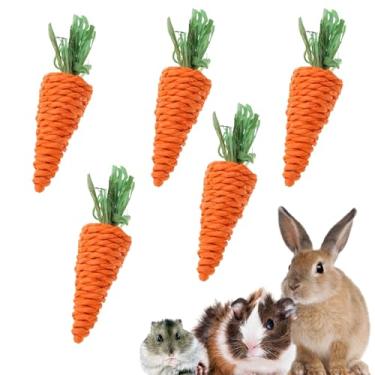 Imagem de QYvtsor 5 peças de brinquedo para mastigar cenoura, brinquedo para dentição de corda para coelhos, hamsters, porquinhos-da-índia, filhotes e outros animais pequenos