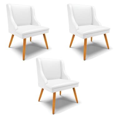 Imagem de Kit 3 Cadeiras Decorativas Sala De Jantar Pés Palito De Madeira Firenze Pu Branco Fosco/natural G19