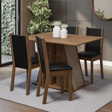 Imagem de Conjunto Sala De Jantar Mesa Tampo De Madeira 4 Cadeiras Rustic/crema/preto Sophie Madesa Rustic/crema/preto