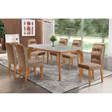 Imagem de Kit Mesa Londrina Tampo Vidro 180cm + 6 Cadeiras Imbuia Chocolate Capuccino
