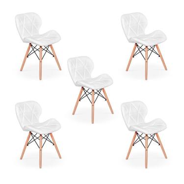 Imagem de Kit 05 Cadeiras Charles Eames Eiffel Slim Wood Branca