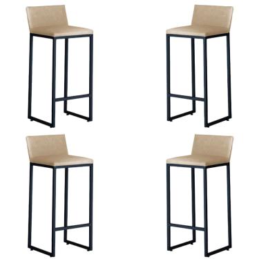 Imagem de Kit 4 Banquetas Alta Dani Reforçada Decorativa Balcão Bancada Cozinha Bar Base Preta Courino